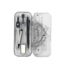 8 件透明塑料几何圆规和尺子套装 - 耐用绘图工具套件，带量角器、三角板和橡皮擦，适用于学校和艺术项目