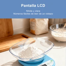 Báscula de cocina con recipiente extraíble de 5 kg/1 g: báscula digital de precisión para alimentos con recipiente y función de tara, ideal para hornear, cocinar, medir ingredientes y planificar. - Azul - Ver 7