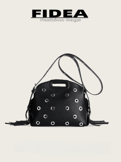 New Fashion Women's Oblique Shoulder Bag, Solid Color Minimalist Tassel High-End PU Rivet Hollow Out Decor Chic Elegant, Suitable For Dating, Shopping, Versatile, Exquisite