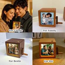 Drawelry 3D Rotating Photo Cube, Custom Flip Picture Frame Holds 8/16 Photos Wooden Display Decor, Funny Unique Gift For Family Couples Birthday Anniversary Present (Burlywood)