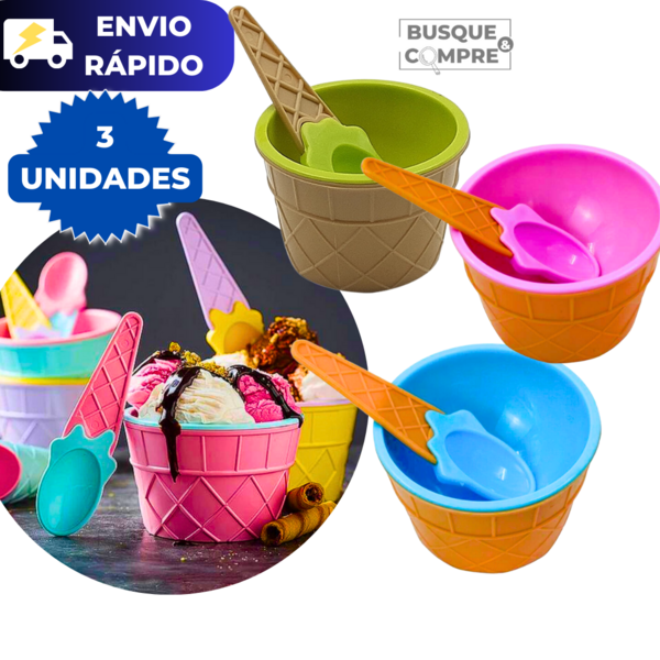 3 Potinhos para Sorvete De Casquinha Tigela Cumbuquinha Potinho de Sorvetes Sobremesas Frutas Açai
