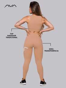 Women's Gym Set In Polyamide Suplex Fabric: Top With Opening And Leggings (Silk Fabric) By AVA Fitness - Màu nâu Sô-cô-la - Xem 4