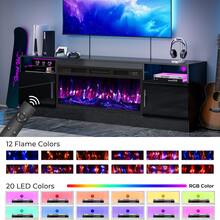 70" Fireplace TV Stand With Two Hinged Doors For TVs UP To 80", Modern Electric Fireplace Entertainment Center & Storage Cabinets, TV Stand For Living Room , Muebles Para Sala With USB LED Stress And Plug,5V - Xem 3