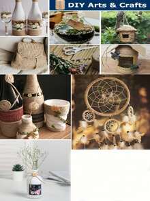 1 Roll Natural Jute Rope, 100m/Roll, Used For Gardening Handmade Woven Photo Wall Decor Net, Hang Tag Bundling Rope, Lamp Shade, Weaving, Bottle & Jar Wrapping, Crafts, Gift Box Packaging, Wedding, Party Decoration And DIY Craft - Multicolor - View 6