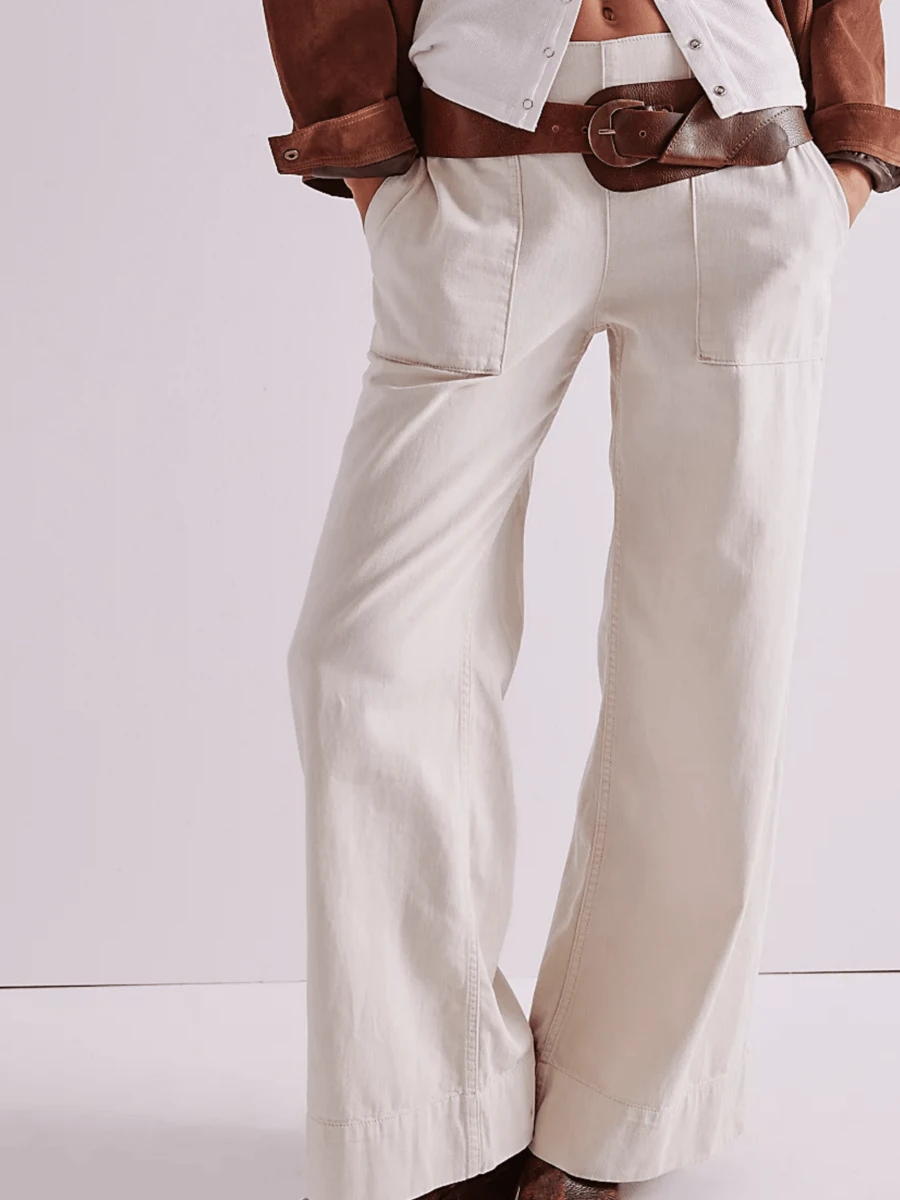 Women's Baggy, Loose-Fitting Denim Pants With  And Relaxed Style – Casual Solid Cargo Trousers - 白色 - 查看 1