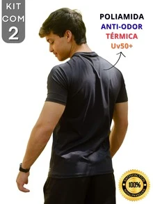 Kit Of 2 Men's Polyamide Compression Short Sleeve Thermal Anti-Odor UV50+ Raglan Shirts For Gym And Training KJG - Black and White - View 6