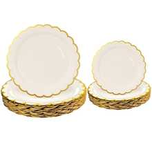 10个/20个/50个装象牙色纸盘，金色箔纸装饰，7英寸/9英寸一次性象牙色扇形纸盘，奶油蛋糕盘，适用于婚礼、婴儿派对、生日、甜点等场合。 - 白色 - 查看 1