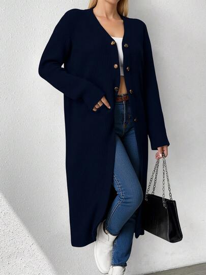 Vestido de suéter de cardigan largo para mujeres abrigo de invierno suave, casual y elegante de otoño e invierno de color sólido, longitud de rodilla con dobladillo de trompeta, adecuado para artículos apilados para uso diario o formal, tela elástica media, versión relajada, lavado a mano o limpieza en seco, diseño de moda versátil, adecuado para la temporada fresca