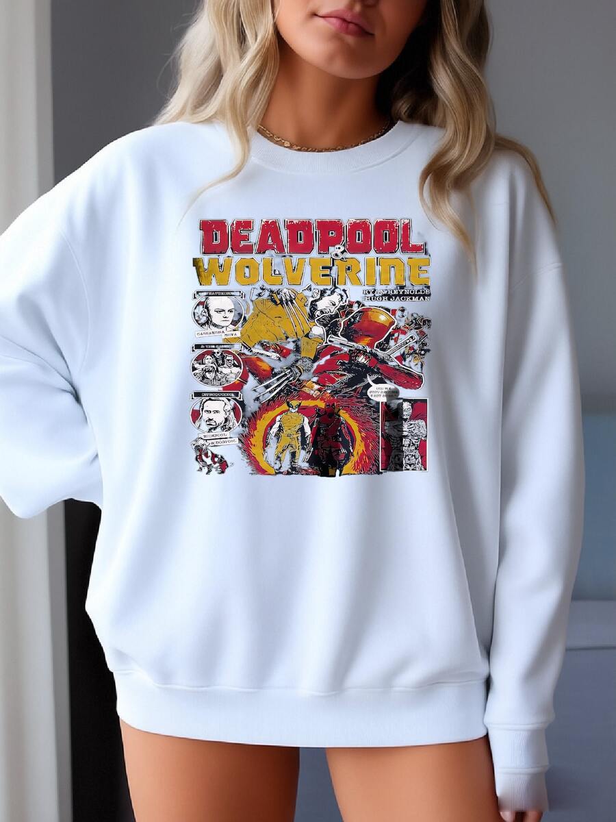 Vintage Deadpool And Wolverine Sweatshirt Sweatshirt - 白色 - 查看 1