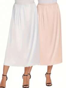 QING ROU [1pc/2pcs] Satin Midi Skirt, 36 Inch Lace Extender For Skirt Hem Length - Multicolor - View 10