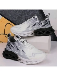 夏季新款系带轻便舒适缓震火焰渐变简约校园街头休闲时尚运动鞋男士（鞋子偏小，请订购大一码） - 黑與白 - 查看 15