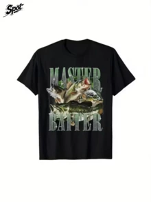 UltraSoft 100% Cotton Women's T-Shirt |Women's T - Shirt With Bass Fish And "Master Baiter" , Design| Summer All-Season Tee/Father's/Mother's Day/Christmas - màu đen - Xem 1