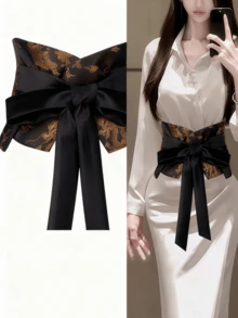 1 Stück Taillengürtel für Kleider, chinesischer Stil Blume Muster Polyester Taillendekoration Gürtel, elegant und retro