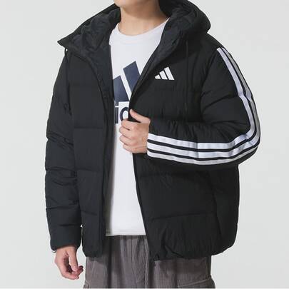  adidas unisex varm och vindtät utomhusjacka med huva och dragkedja i lös version av ankdun