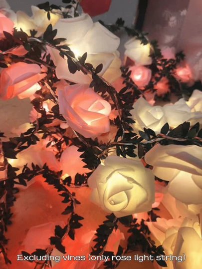 1.5M/3M/6M 10/20/40 Lights LED White And Pink Rose String Lights For Room Garden Decoration Night Light Without Battery