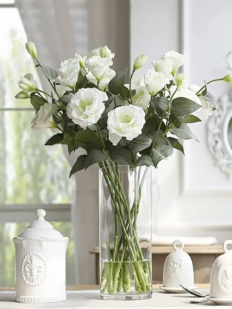 Elegant Artificial White Lisianthus Flowers - 28 Inch Faux Stems For Wedding, Christmas, Valentine's, Thanksgiving, And Outdoor Decor. High-End Realistic Fake Flowers For Holiday Decor, Home Arrangements, And Photo Prop Scenes. Lifelike Greenery For Indoor And Outdoor Use - No Maintenance Required - Vase Not Included.