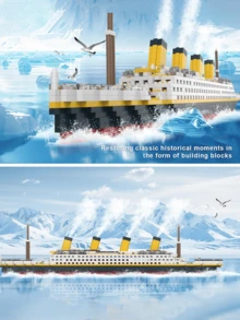 1pc Classic Luxury Cruise Ship Large Scale 3D Assembly Puzzle Model, Creative DIY Stress Relief Building Blocks, Collectible Desktop Decor, Birthday/Halloween/Christmas Gift - Multicolor - View 3