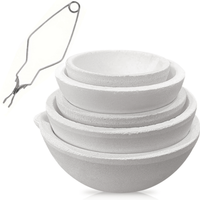 2/6-Piece Set, 5 Ceramic Crucible Bowls Of Different Sizes, With 9.44-Inch Crucible Pliers, 1000g/750g/500g/250g/100g Quartz Ceramic Crucible Melting Plate, Used For Casting Refining Torches To Melt Jewelry, Gold, Silver, Brass Alloys