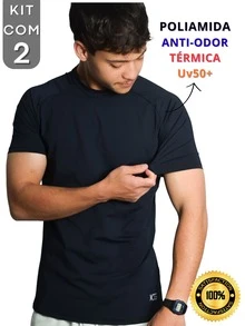Kit Of 2 Men's Polyamide Compression Short Sleeve Thermal Anti-Odor UV50+ Raglan Shirts For Gym And Training KJG - Black and White - View 2