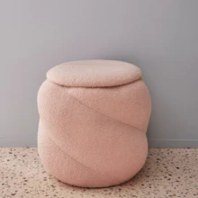 Reposapiés Otomana Redonda Estilo Teddy, con Diseño Moderno Curvado, Puf Auxiliar Mullido con Tapa de Almacenamiento, Decoración Elegante Salón Dormitorio. - Rosa Pálido - Ver 4