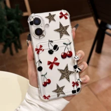 Leopard, Star, Cherry Pattern Card Slot Transparent Phone Case, Stylish And Practical, Compatible With Apple 17/16/15/14/13/12/11/XR - Clear - View 4