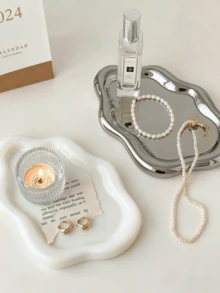 1 pieza Bandeja de joyería creativa irregular, material de resina, regalo de fiesta, bendición de cumpleaños, suministros para fiestas, regalo para novio o novia, bandeja de joyería, decoración del hogar, adorno colgante, bandeja decorativa, bandejas decorativas (sin contacto con alimentos), bandeja de mármol blanco, bandeja de mármol para el hogar, bandeja de mármol redonda, bandeja redonda, bandeja de accesorios, bandeja de decoración del hogar, bandeja para novio/novia - Multicolor - Ver 2