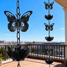 耐用户外加厚装饰雨链，防锈处理，花园装饰落水管分流器，适用于户外排水沟，功能性和装饰性兼具的排水沟替换件 - 黑色蝴蝶 - 查看 1