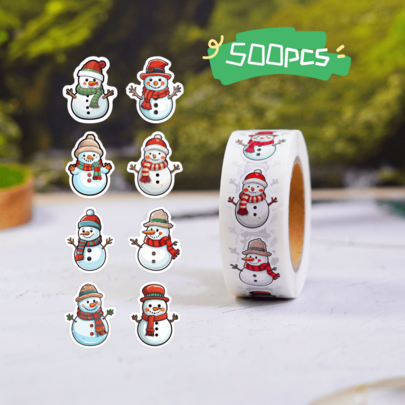 500pcs Christmas Sticker Roll, Cute Snowman & Winter Theme Vinyl Decals For Gift Wrapping, Planners And Party Decor