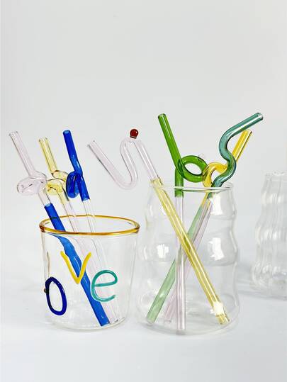 1pc Unique Shaped Heat-Resistant Glass Straw, Anti-Scald Milk Tea, Juice, Milk Cold Drink Glass Straw, Exotic Design Series