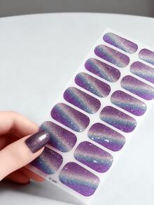 Blue Glitter Cat Eye Press-On Nails, Iridescent Magnetic Nail Strips With Chrome Powder, DIY False Nails For Women, Long-Lasting Manicure Kits (Ocean Sparkle Design) - 藍色 - 查看 9