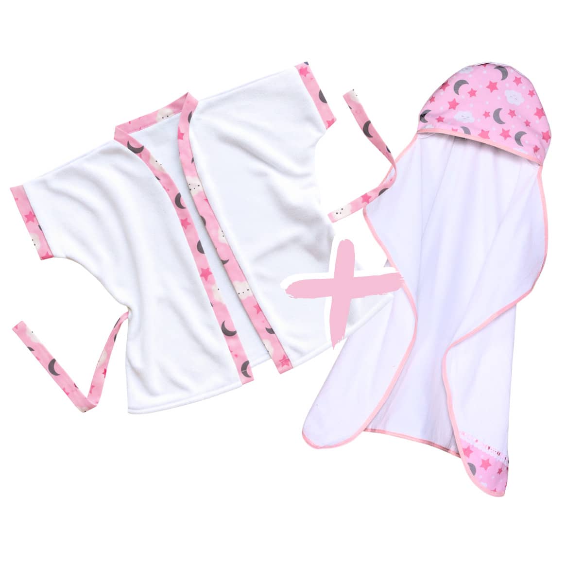 MeF Mae e Filho Double Layer Bath Towel Kit Lined With Diaper + Baby Bathrobe With Printed Headband For All Ages - Ánh trăng hồng - Xem 1