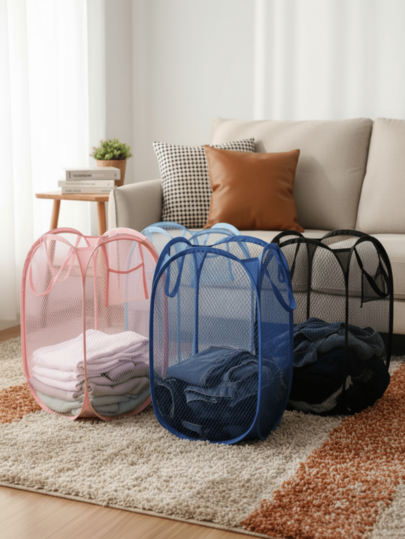 1 pieza Cesta de lavandería plegable, portátil y transpirable, a prueba de humedad - Cesto de lavandería plegable para el hogar, dormitorio, baño, cesta de almacenamiento plegable con bolsillo lateral - Esencial para viajes, excursiones, traslados