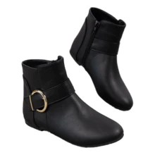 秋冬时尚西式刺绣方头靴、毛衣靴和粗跟靴，女式牛仔靴 - 黑色 - 查看 8