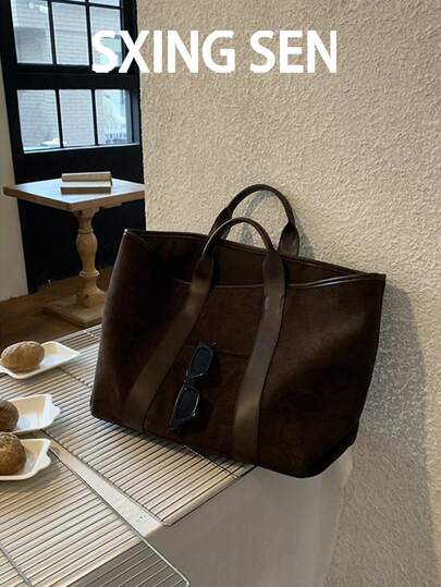 Women's Vintage Suede Large Capacity Tote Bag, Minimalist Design, Autumn/Winter