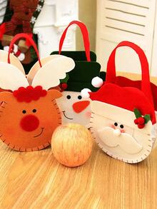 Customized Name Felt Tote Bag - Reusable Faux Burlap Christmas Party Gift Bags With Snowman, Rudolph And Santa Silhouettes - Multi-Holiday Gift Wrapping For Birthday, Christmas, Easter, Thanksgiving (No Sewing Required)