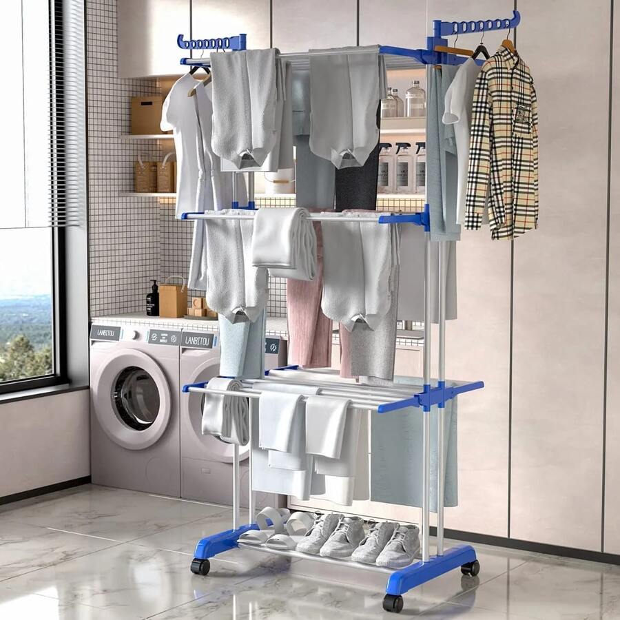 Retractable Clothesline 3-Tier Grid Foldable Portable With Clothesline For Underwear Panties - Bạc - Xem 1