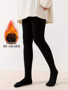 女士保暖内衬打底裤 - 黑色秋冬保暖紧身裤 - 黑色 - 查看 3