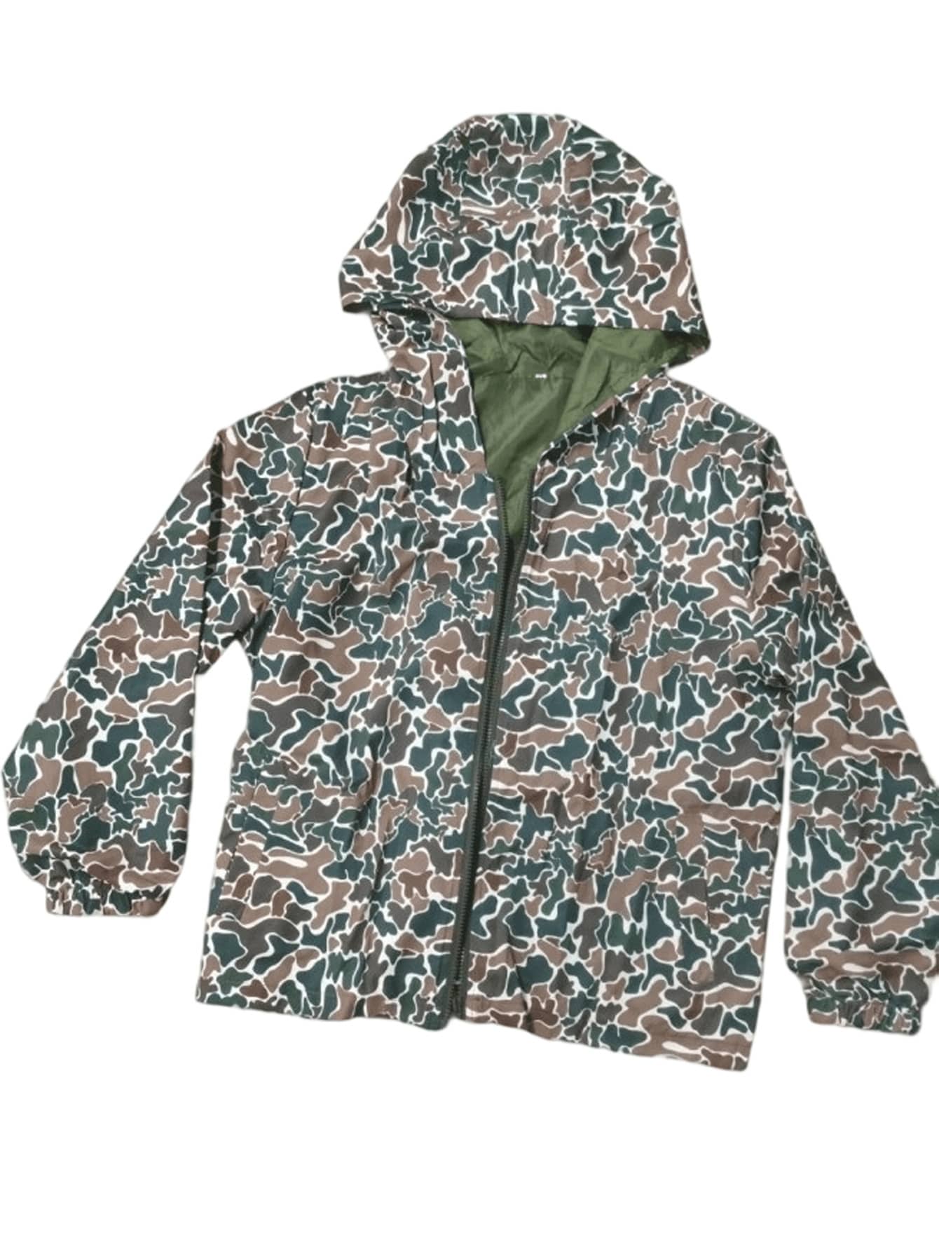 Camo Windbreaker For Men,Full Zip Up Windproof Jacket Waterproof Lightweight - 軍綠色 - 查看 1