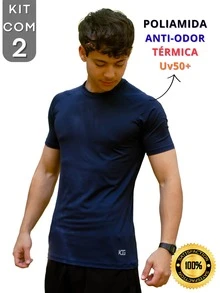 Kit Of 2 Men's Polyamide Compression Short Sleeve Thermal Anti-Odor UV50+ Raglan Shirts For Gym And Training KJG - White and Navy Blue - View 4