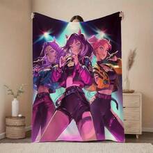1pc K-Pop Anime Group Print Blanket - Korean Pop Culture Bedspread With K-Drama Characters, Soft Pink & Blue Hues, All-Season Cozy Throw For Room, Dorm, Travel - Kawaii Bedding Accessory-280gsm - nhiều màu8 - Xem 14