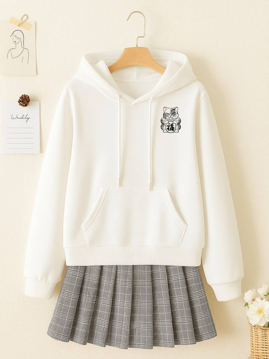 Shane Women's Casual Hoodie, A Stylish Classic - Colorful Panda With Sunglasses And Drink Holder, Back Print Design - 300g Pure Cotton, Perfect For Everyday Outings, Shopping, And Relaxed Casual Style, Comfortable Women's Hoodie - 白色 - 查看 1