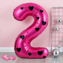 1套32英寸红色数字气球套装，包含黑色心形0-9数字铝箔气球，适合生日派对和周年纪念装饰 - 玫紅色 - 查看 20