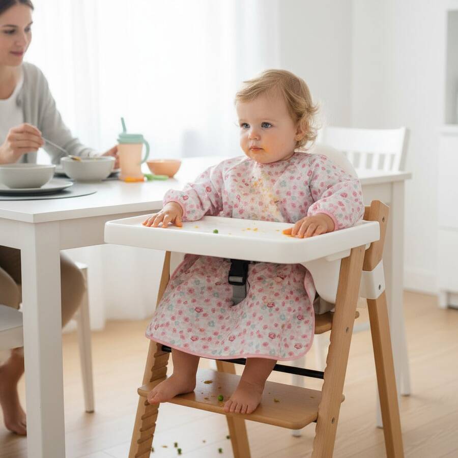 1件婴儿防水长袖围兜罩衫，可重复使用，采用柔软涤纶面料，全面覆盖婴幼儿身体 - 彩色 - 查看 1