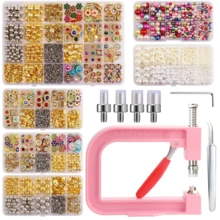 Pearl Handmade Beading Embellishment Tool Kit, Pearl Rivet Fixing Machine, DIY Handmade Pearl Inlay Machine, Includes Beads, Rivets, Screws, Tweezers, Wrench, Tray, Suitable For DIY Crafts, Jewelry Making
