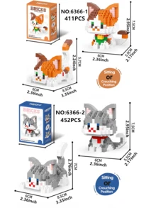 1pc Cute Cat Series Cartoon Figurine Plush Doll (Tabby Cat/Calico Cat/Cow Cat/Black Cat/Ragdoll Cat/Siamese Cat) Animal Model DIY Assembling Building Blocks Home Decor Birthday/Halloween/Christmas Gift Cat, Building Blocks, Halloween,Littlest Pet Shop,Number Blocks,Doll - Multicolor - View 8