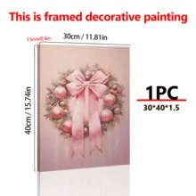 1 pieza, Guirnalda rosa festiva, arte de pared, decoración navideña de pared, arte de pared suave de invierno, póster navideño adorable y femenino, perfecto para Navidad, ideal para decoración de habitación, decoración navideña del hogar, arte de pared, pósteres, arte de pared con marco - Lienzo (marco opcional)
