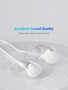 C 型有线耳机，3.5 毫米插孔圆形插头，USB C 耳塞，音频耳机电子通话和音乐低音立体声入耳式耳机耳机兼容 iPad/PC - 白色 - 查看 3