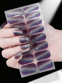 Blue Glitter Cat Eye Press-On Nails, Iridescent Magnetic Nail Strips With Chrome Powder, DIY False Nails For Women, Long-Lasting Manicure Kits (Ocean Sparkle Design) - 藍色 - 查看 5