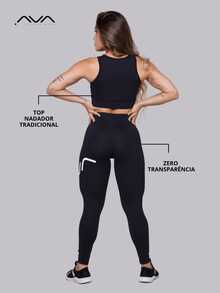 Women's Gym Set In Polyamide Suplex Fabric: Top With Opening And Leggings (Silk Fabric) By AVA Fitness - màu đen - Xem 4