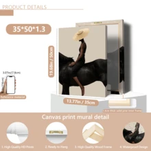 1 pieza Póster de arte moderno de pared, Impresión de arte abstracto moderno en lienzo, Póster de mujer montando, Mujer con gorro de punto montando un caballo negro, Arte elegante, Enmarcado o sin enmarcar, Decoración de habitación, Decoración del hogar, Decoración de dormitorio universitario, Regalos para decoración de paredes en hotel, hogar, regalo ideal de inauguración de la casa, sala de estar, dormitorio, baño y oficina